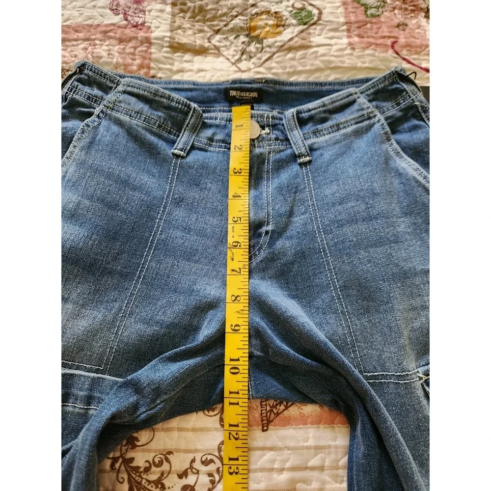 TRUE RELIGION Womens Cargo Straight Leg Blue Jeans Pants Pockets Stretch Size 27